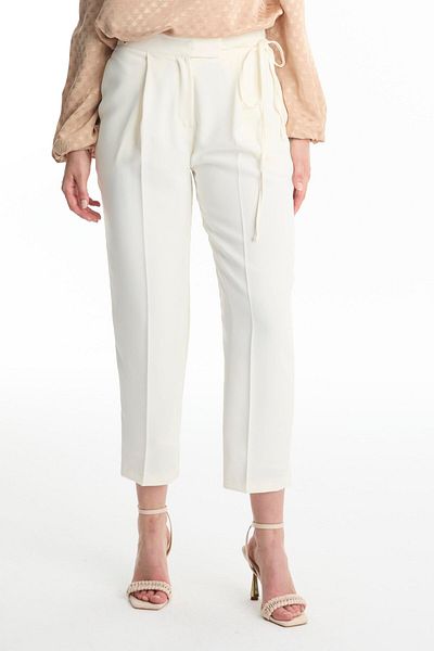 Zühre Ecru Trousers with Belt Detail P-0229