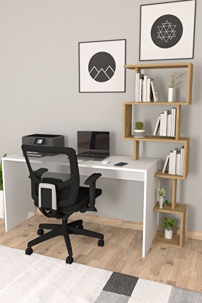 Moonlife Pratik Kitaplıklı Çalışma Masası Beyaz Çam