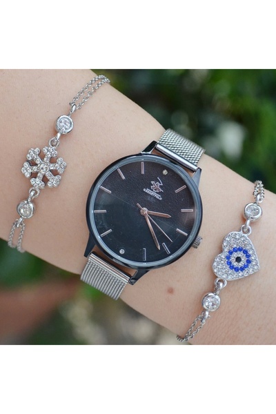 Polo Silver Hasır Kordon Kadın Saat Kombini 2156