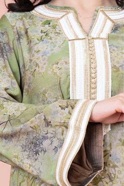 IKKXA Embroidered Floral Print Jalabiya