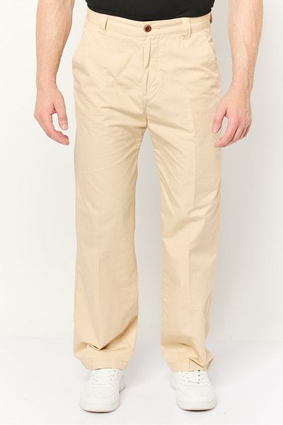 Esprit Men Regular Fit Plain Chino Pants, Beige