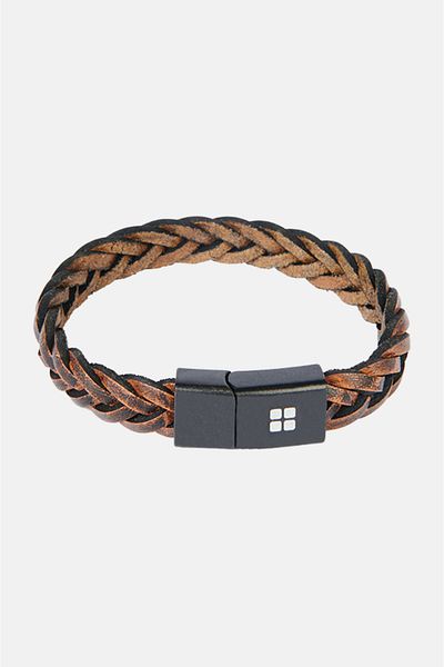 Avva Men's Brown 2-Piece Bracelet 100% Leather Hematite Onix Stone A32Y9619