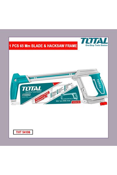 TOTAL Hacksaw Frame with 65Mn Blade - 12 Inch (300mm), Industrial-Grade Cutting Tool - THT54106