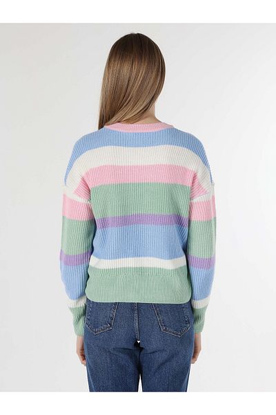 Colin's Pulover multicolor pentru femei, cu decolteu rotund, cu dungi