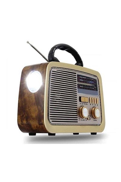 Denx راديو FM - AM - SW ذهبي/بني/أسود، صوت محمول بتقنية البلوتوث، بطاقة TF، قرص فلاش USB، تشغيل AUX
