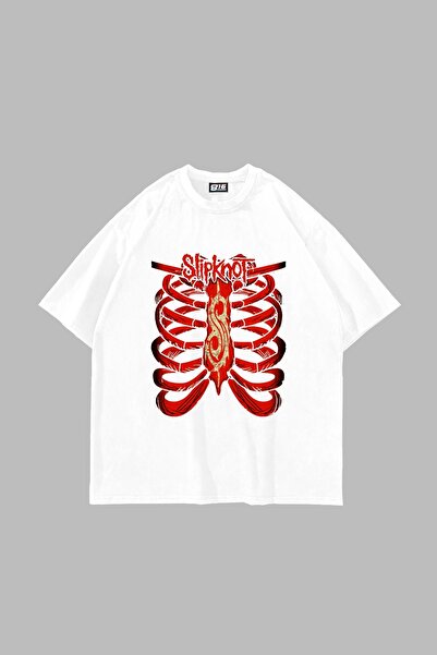 Bak Moda Slipknot crvena Štampano Oversize kroj unisex bela majica