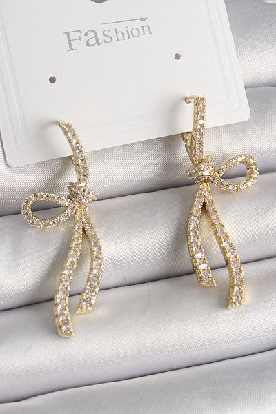 Skygo Brass Gold Color Zircon Stone Ribbon Model Women's Earrings - Tj-Bkp9897