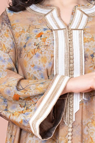 IKKXA Embroidered Floral Print Jalabiya