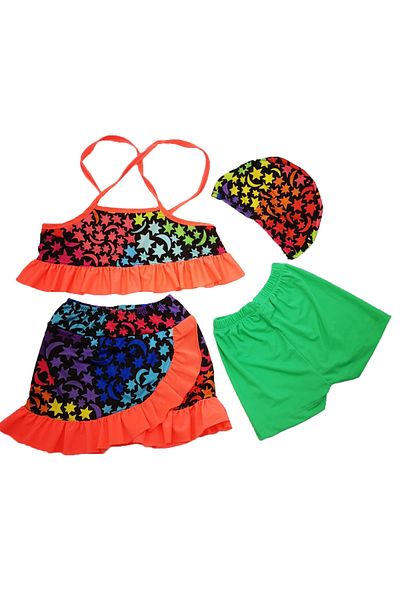By Piera Girls Quick Dry Ruffle 4 Piece Bikini Swimsuit Set 08866