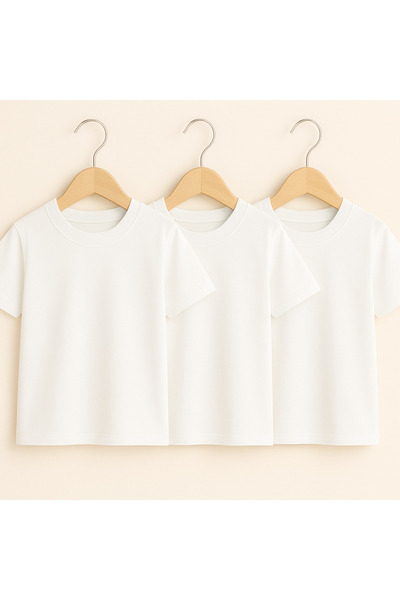 Hilal Akıncı Kids Унисекс тениска с три части и кръгло деколте в бяло