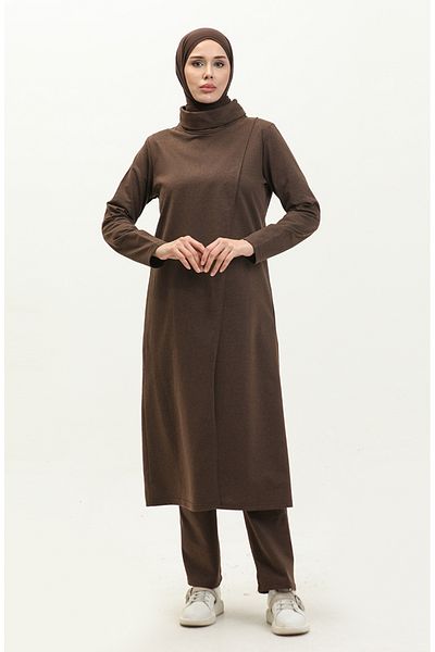 sefamerve Σετ φόρμας 3043-11 Model Turtleneck καφέ