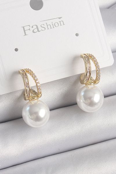 Skygo Brass Gold Color Zircon Stone Hoop Women's Earrings with Pearls - Tj-Bkp9854