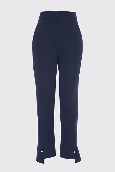 Zühre Navy Blue Trousers with Accessory Detail P-0192