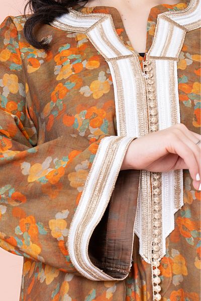 IKKXA Embroidered Floral Print Jalabiya