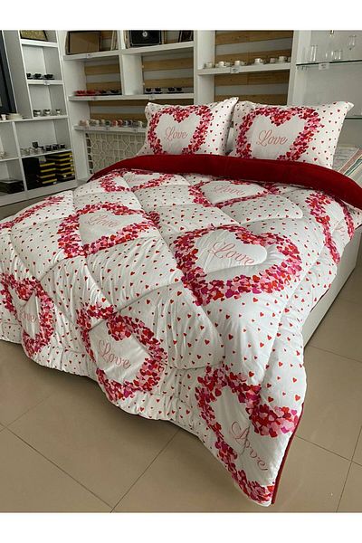 argehome Double Double Sided Luxury Welsoft Elite Quilt Soft Fleece Quilt and Pillow Case Love Burgundy