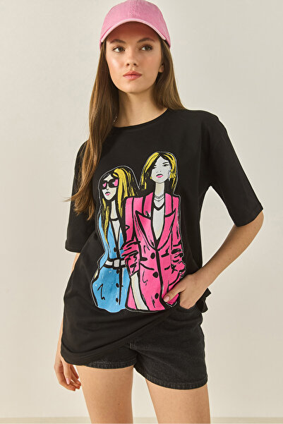 Bianco Lucci Damen-T-Shirt mit Rundhalsausschnitt, bedruckt, kurzärmelig, 5242 60284049