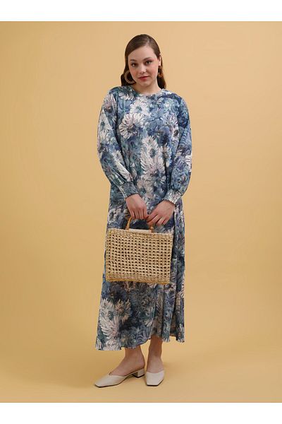 ALİA Plus Size Blue Floral Printed Woven Dress - Blue - Alia