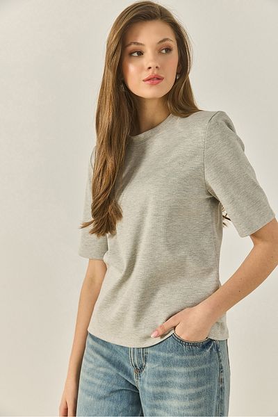 Bianco Lucci Women's Crew Neck Padded Cotton Basic T-Shirt 241134 60283128