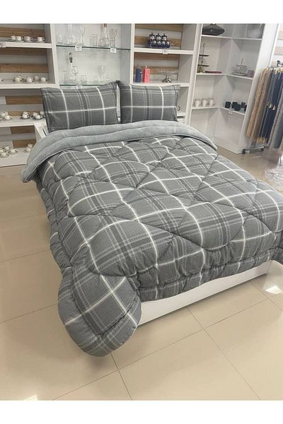 argehome Double Double Sided Luxury Welsoft Elite Quilt Soft Fleece Quilt and Pillowcase Sapphire Gray