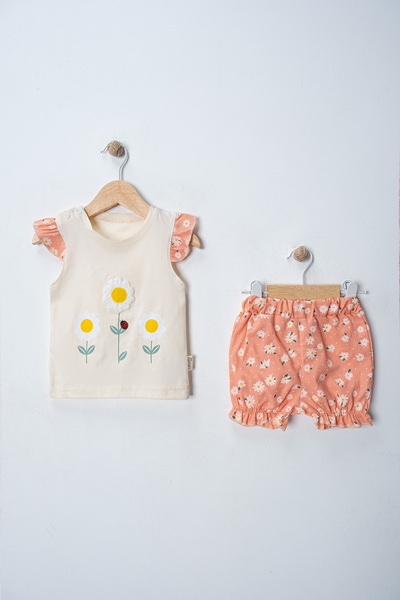 MyPrettyBaby Daisy Printed Baby Girl Bottom Top 2 Piece Set with Suzene Embro...