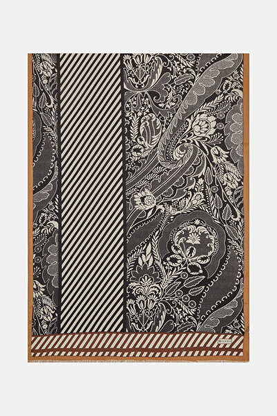 Vakko شال أسود منقوش من الكشمير/الحرير