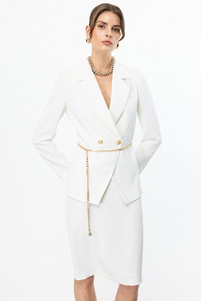 Ekol Double Breasted Jacket with Chain Belt at Waist