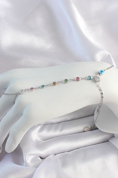 E NATIONAL Brass Silver Color Colorful Zircon Stone Shahmeran