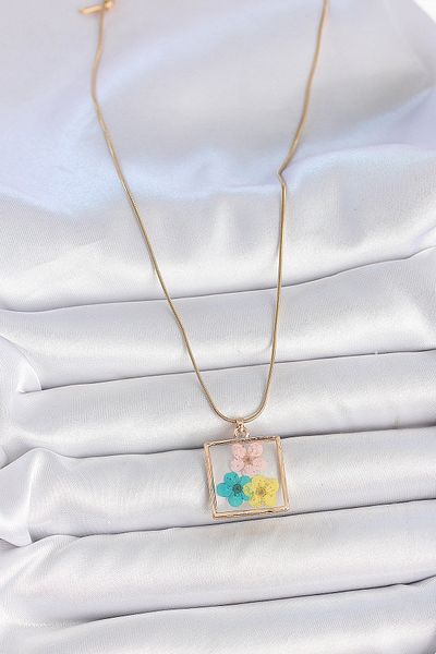 BESKAR 316L Steel Gold Color Chain Square Epoxy Colorful Flower Model Women's Necklace