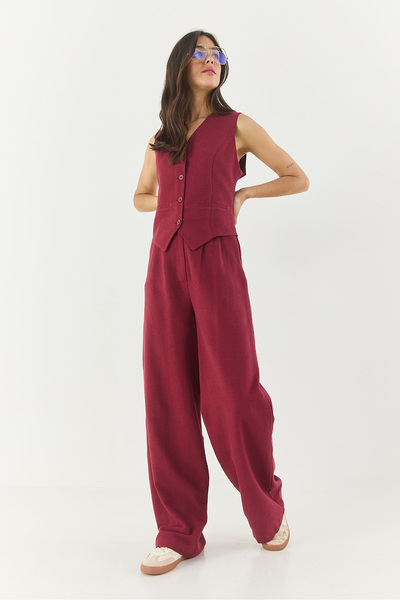 Bianco Lucci Women Linen Vest High Waist Pants Suit Bottom-Top 9257 60281047