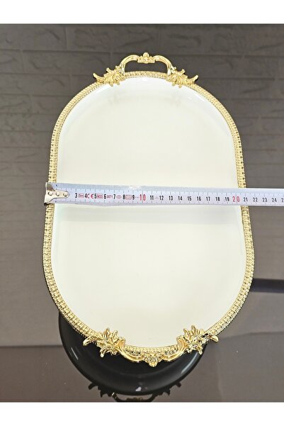 atabey home Porcelain Large Plain Boat Presentation Bowl with Cast Gold Frame and Legs 33 cm