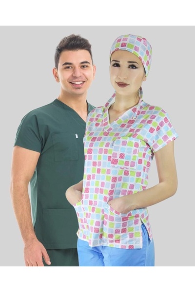 Moodamedikal Cerrahi Tek Üst Forma - Kare Desenli