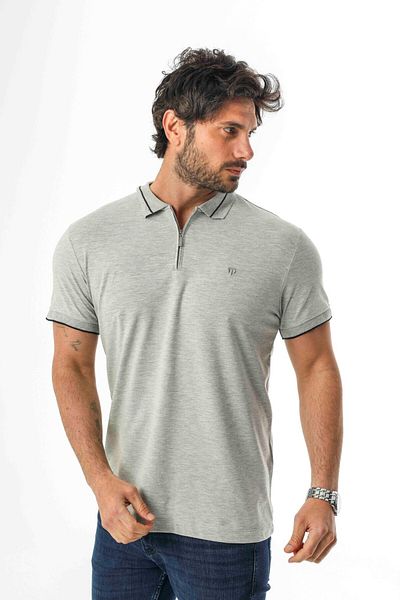 Tony Montana Polo Neck Half Zipper Embroidered Emblem Cotton T-Shirt-Pl-3618