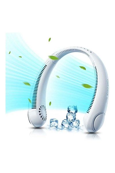 Denx مروحة رقبة لتهوية الرقبة، قابلة لإعادة الشحن عبر USB، 5 سرعات مع ضوء LED وقابلة للتعديل 360 درجة.