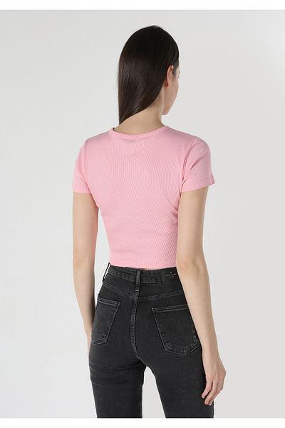 Colin's Tricou cu mânecă scurtă pentru femei, roz, cu decolteu, slim fit