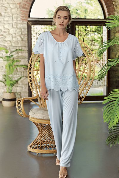 Artış Set pijama albastru din voile de bumbac-10215