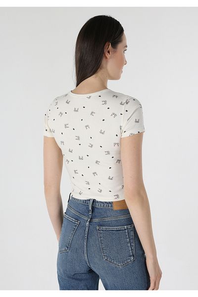 Colin's Tricou alb cu mânecă scurtă pentru femei, cu decolteu rotund, slim fit