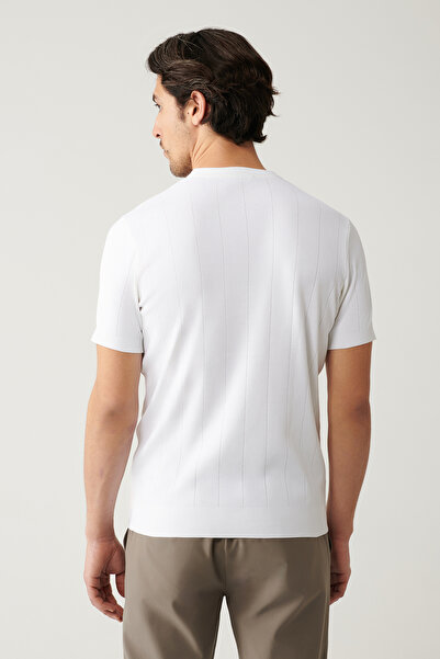 Avva Erkek Ekru Bisiklet Yaka Ajurlu Triko T-Shirt A41Y5058