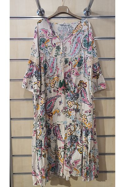 Park Moda Μακρύ βαμβακερό φόρεμα με λεπτομέρεια με δαντέλα