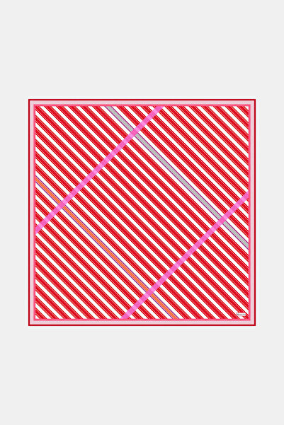 Vakko KIRMIZI GEOMETRİK DESENLİ TWILL EŞARP