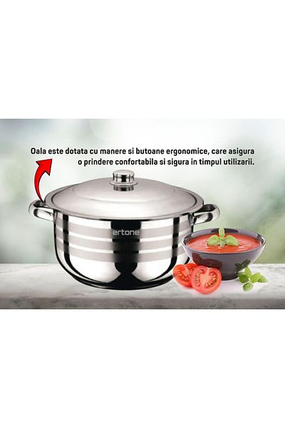 ertone Stainless Steel Pot With Metal Lid Mn-532, 22 Cm, 4.5 Liters