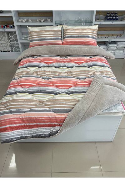 argehome Double Double Sided Luxury Welsoft Elite Quilt Soft Fleece Quilt and Pillowcase Tasel Beige