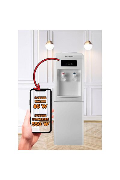 Hausberg Dozator apa de podea HB-6024AB, incalzire 550 W, racire 85 W, rezervor apa inox, termostat, Alb
