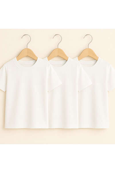Hilal Akıncı Kids Unisex Basic Crew Neck Λευκό μπλουζάκι 3 τεμαχίων
