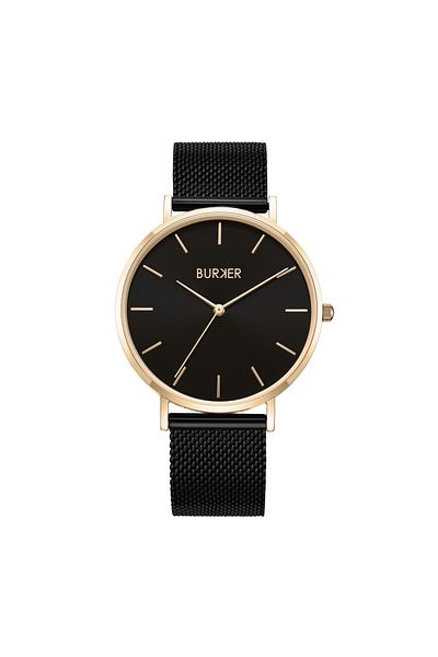 Burker Damenuhr Ruby Schwarz Gold