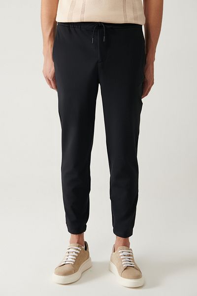 Avva Men's Navy Blue Relaxed Fit Knitted Elastic Waist Trousers A41Y3036