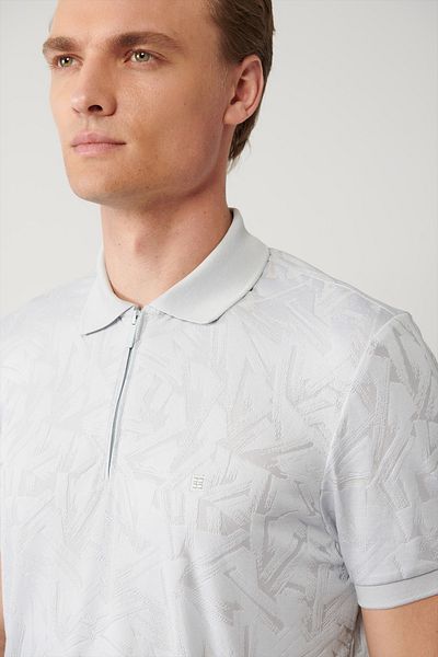 Avva Graues Herren-T-Shirt mit Jacquard-Polokragen und Reißverschluss A41y1118