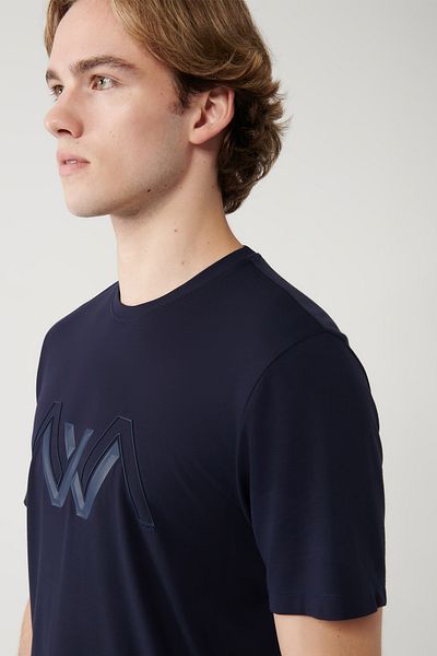 Avva Ανδρικό μπλουζάκι με λαιμόκοψη Navy Blue Crew με στάμπα μαλακής αφής A41y1037