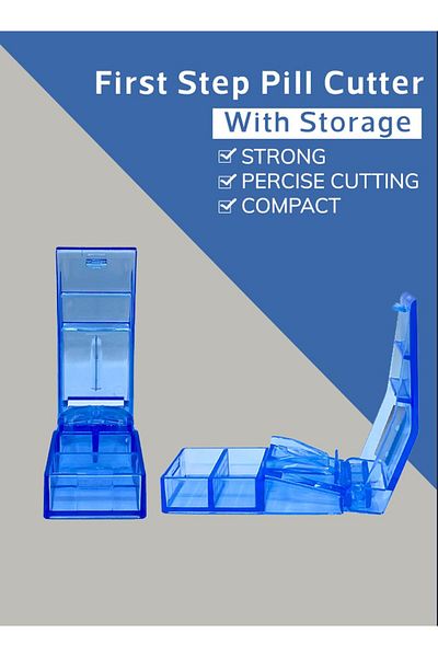 First Step Pill Cutter (Blue) – Stainless Blade Tablet Splitter | Compact, Safe & Precise Design