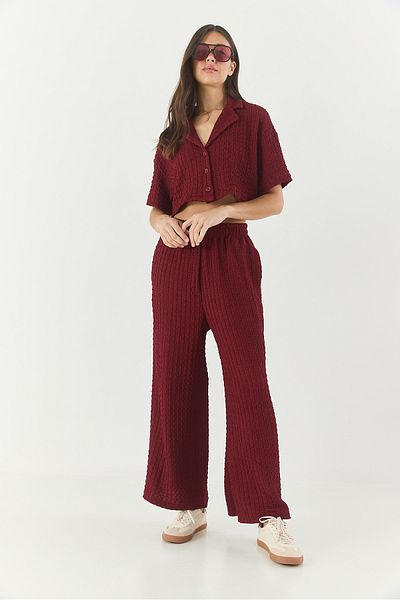 Bianco Lucci Women Seersucker Crop Jacket Elastic Waist High Waist Pants Suit Bottom-Top Suit 9313 60281043