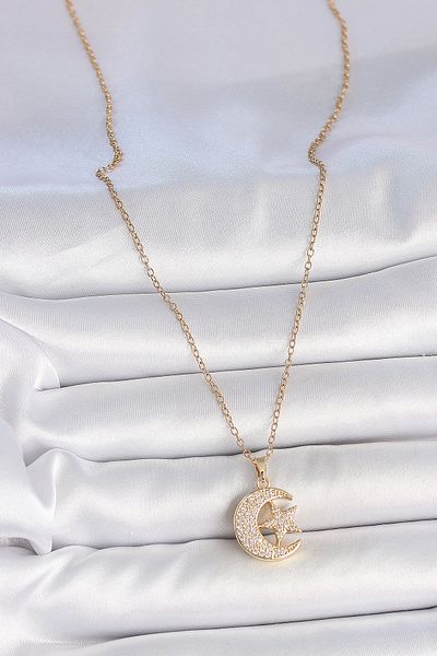 BESKAR 316L Steel Gold Color Chain Zircon Stone Moon Star Model Women's Necklace